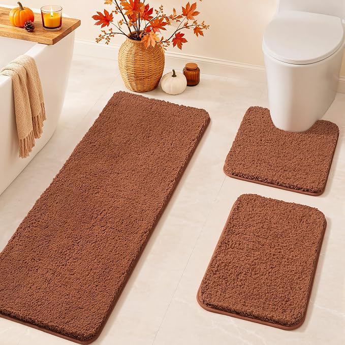 MIULEE Fall Burnt Orange Bathroom Runner Rug Soft Microfiber Bath Mat 24*70 | Absorbent, Non Slip, Quick Dry, Fluffy Bath Rugs for Bathroom Floor Tub Showers, Machine Washable