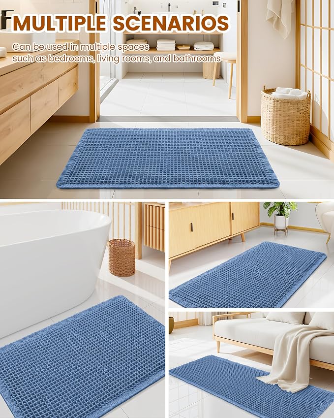 Smiry Waffle Bath Mat 30X20, Extra Soft Absorbent Bathroom Rugs, Blue | Non Slip Machine Washable Quick Dry Bath Rugs for Bathroom Floor, Tub, Shower, Home Decor Accessories