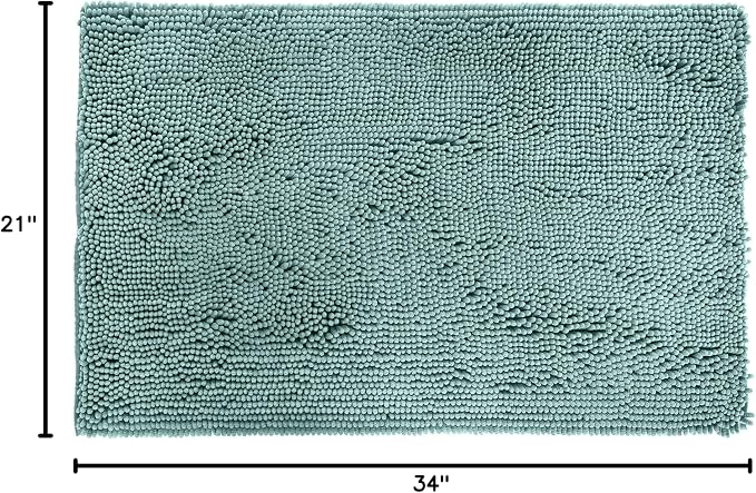 Amazon Basics Bathroom Rugs, Extra Soft Absorbent Shag Bath Rugs, Non-Slip Backing,Quick Drying,Machine Washable,Plush Comfort for Bathroom Floor,Tub and Shower, 21" x 34",Seafoam Green, (Pack of 12)