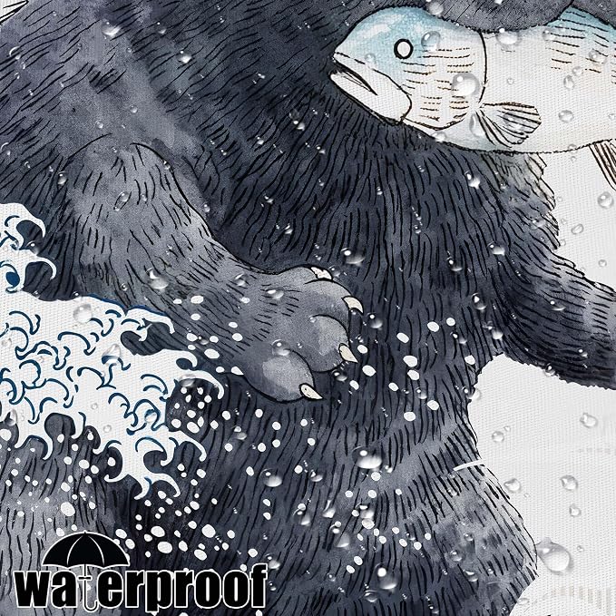 Accnicc Funny Black Cat Eating Fish Shower Curtain for Bathroom 72X72 Inch | Fun Cool Cat Shower Curtains, Japanese Ocean Wave Kids Bath Curtain Decor, Water-Resistant Washable Polyester Fabric