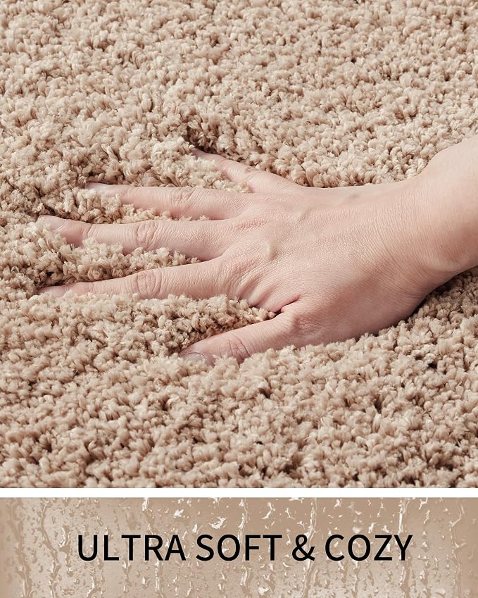 Bathroom Rugs Non Slip Washable, Ultra Thick Soft Microfiber Absorbent Bath Mats, High Density Foam Latex Non Slip Backing Bath Rugs, Fluffy Floor Carpet for Tub&Shower 24x17, Beige