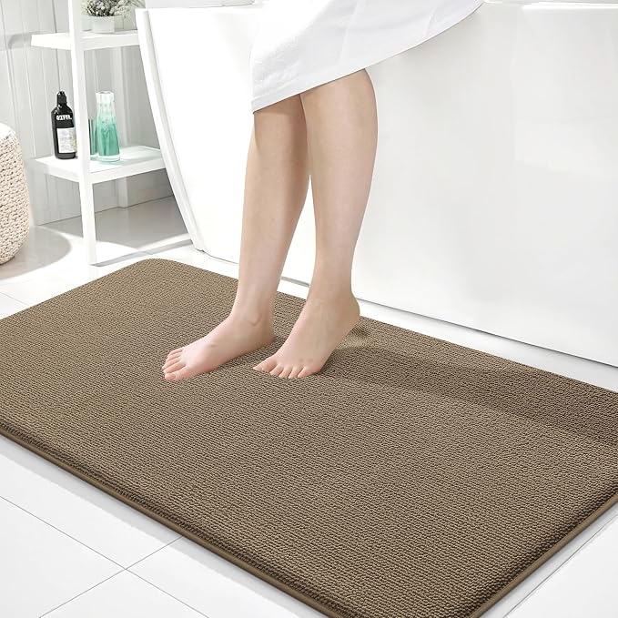 OLANLY Memory Foam Bathroom Runner Rugs 40x24, Absorbent Long Bath Mat, Tan | Soft Quick Dry Bath Rugs, Non-Slip Carpet, Machine Washable Mat for Bathroom Floor, Tub and Shower, Home Decor Accessories