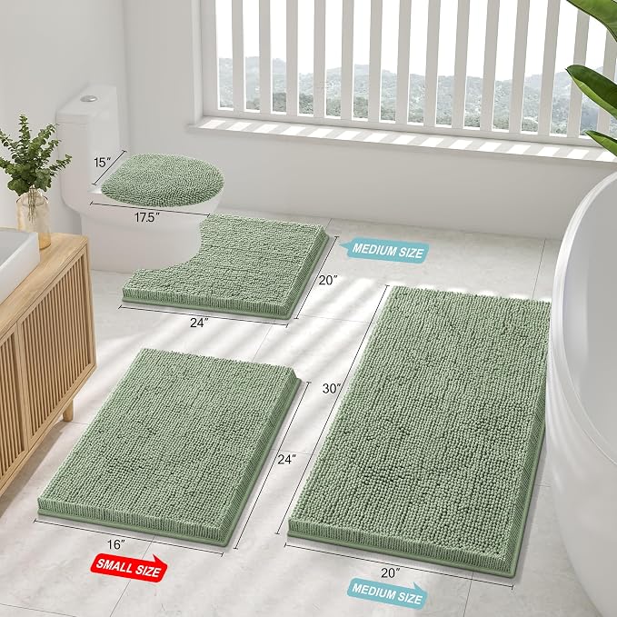 Smiry Bathroom Rugs 50X30, Luxury Chenille Extra Soft Absorbent Bath Mat | Sage Green, Machine Washable Non-Slip Plush Bath Mats for Bathroom, Tub, Shower, and Floor, Home Decor