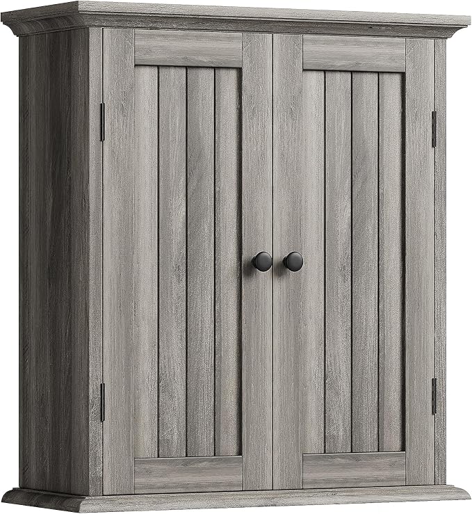 ChooChoo Bathroom Wall Cabinet with 2 Doors, Over The Toilet, Farmhouse | 8.8"D x 21.1"W x 24"H, Medicine Cabinet, Adjustable Shelves, Cupboard, Retro Grey