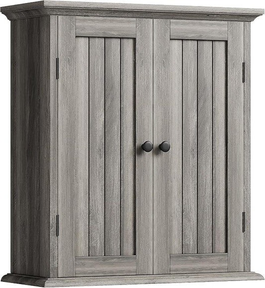 ChooChoo Bathroom Wall Cabinet with 2 Doors, Over The Toilet, Farmhouse | 8.8"D x 21.1"W x 24"H, Medicine Cabinet, Adjustable Shelves, Cupboard, Retro Grey