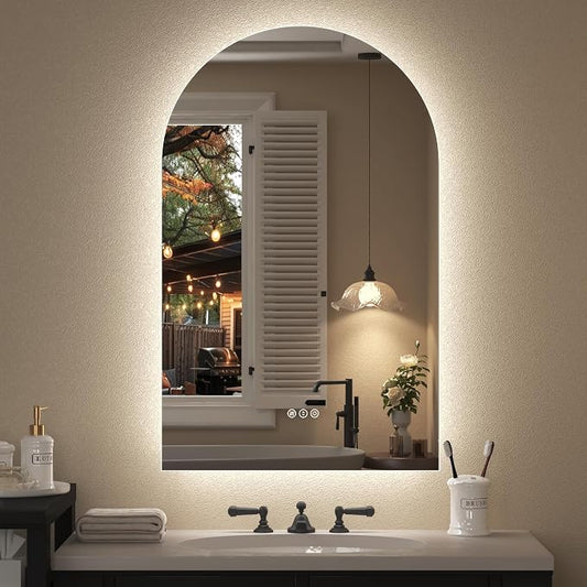 20x32 Inch Backlit Arched LED Bathroom Mirror | Dimmable, Anti-Fog, 3 Colors, Shatter-Proof, Memory Function, ETL Listed, Lighted Vanity Mirror for Wall