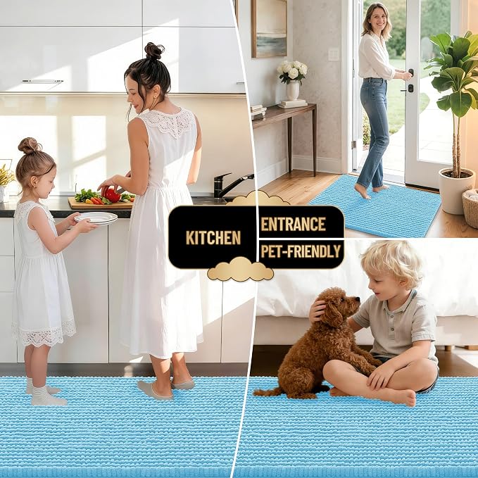 OLANLY Thick Chenille Absorbent Bathroom Rugs Mat 30x20, Sky Blue | Soft Bath Rugs, Rubber Backing, Machine Wash Dry, Bath Mats for Bathroom, Tub and Shower, Home Decor Accessories