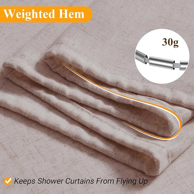 Extra Long Linen Shower Curtain 84 Inch Long for Bathroom Shower Curtains Set with Hooks Boho Farmhouse Fabric Neutral Cloth Modern Cottage Core Waterproof,White