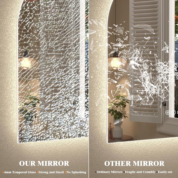 48x30 Inch Arched LED Mirror for Bathroom | Dimmable Backlit Mirror Shatter-Proof Tempered Glass, Anti-Fog, 3 Colors, Memory Function, ETL Listed