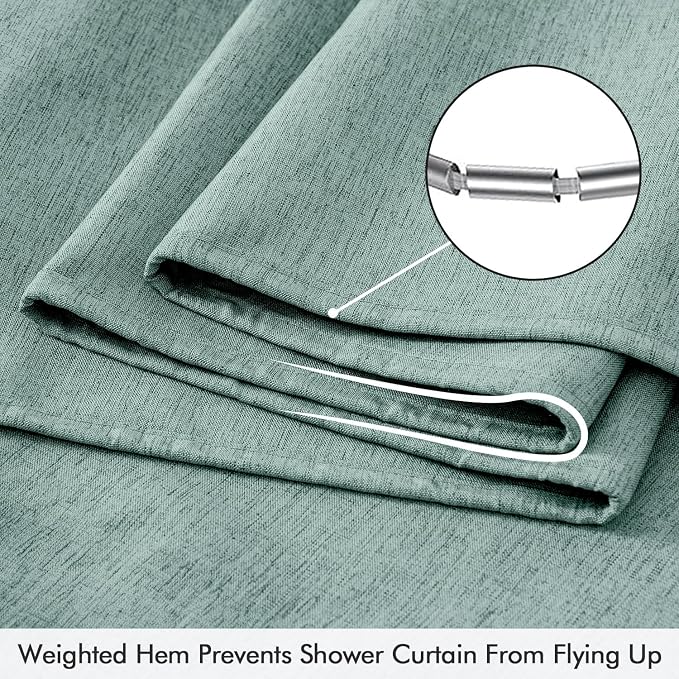 ANRODUO Teal Linen Textured Fabric Shower Curtain Set - W72xL74 | Farmhouse Shower Curtain with 12 Metal Hooks, Waterproof Heavy Duty, Button Hole Design, Machine Washable for Bathroom