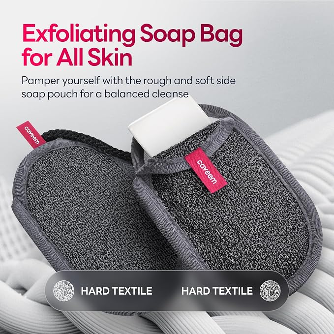 Soap Bag, Rough Exfoliation Soap Pouch for Bar Soap, Soap Mesh Pocket Bar Holder Washing and Drying Bags, Soap Sack Sponge Bag for Shower Bath (2 Pack)