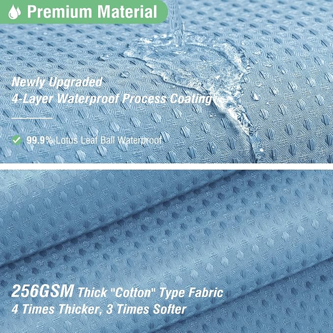 Long Waffle Shower Curtain 256 GSM Heavy 72"x78" Moonlight Blue | 78 Inch Long, Thick Polyester Cloth, Weighted Hem, Water Repellent, Washable, Tall Hotel Bathroom Shower Curtain Set 12 Hooks