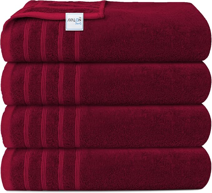 Avalon Towels Bath Towels Set of 4, Size 30 x 60 Inches - 60% Cotton, 40% Viscose Made from Bamboo, Soft and Absorbent, Thin and Quick Drying, Lightweight, Perfect for Daily Use