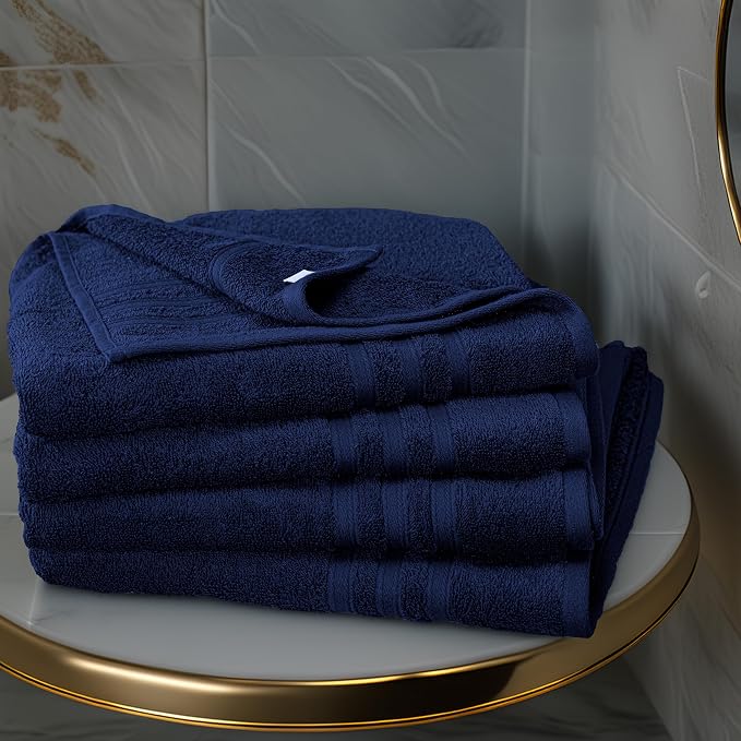4 Piece Bath Towels 27x54 Inches, Navy | 100% Cotton, Lightweight & Quick-Dry, Ideal for Daily Bathroom Use, Practical & Comfortable