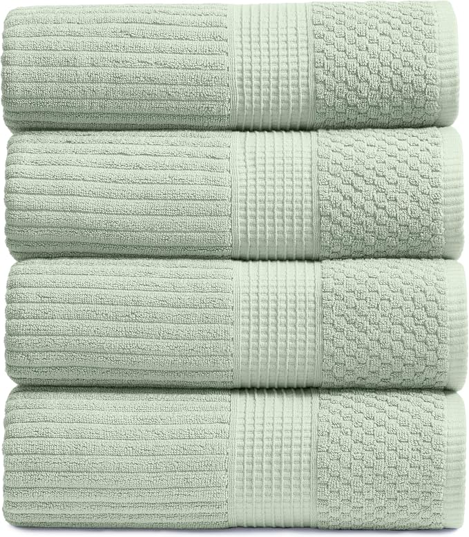 100% Cotton Bath Towel Set | 4-Pack | Textured | Eucalyptus | Absorbent & Quick-Dry Bathroom Towels | Textured and Durable Cotton Towels for Bathroom | OEKO-TEX | Krista Collection