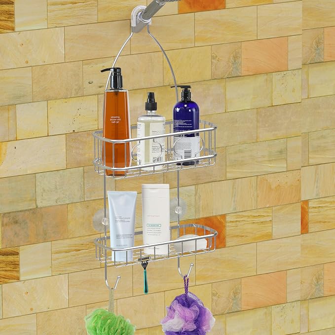 Simple Houseware Hanging Shower Head Caddy Organizer, 24 x 10, Chrome | (24 x 10.2 x 4.25 inches)