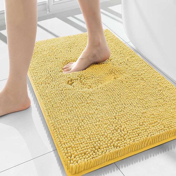 Smiry Bathroom Rugs 36X24, Luxury Chenille Extra Soft Absorbent Bath Mat | Yellow, Machine Washable Non-Slip Plush Bath Mats for Bathroom, Tub, Shower, and Floor, Home Decor