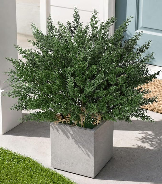 Cedar Stems Fake Plants Artificial Plants Outdoor Decor, 4 Bundles Cedar Branches Realistic Artificial Greenery for Outdoors UV Resistant Faux Plants for Front Door Porch Patio Yard Indoor Home Office