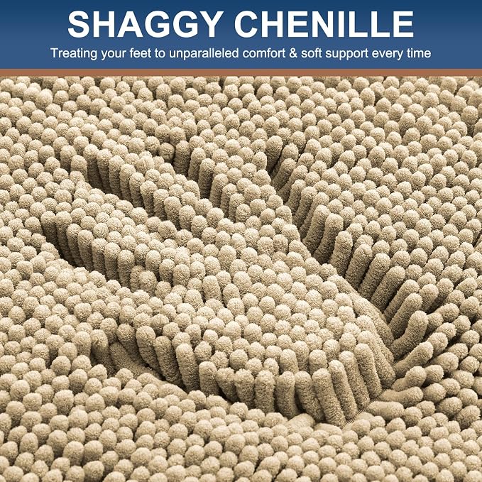 Smiry Bathroom Rugs 40X32, Luxury Chenille Extra Soft Absorbent Bath Mat | Beige, Machine Washable Non-Slip Plush Bath Mats for Bathroom, Tub, Shower, and Floor, Home Decor