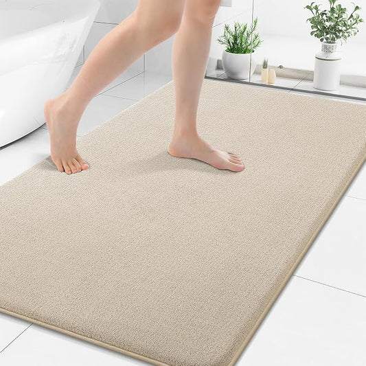 Smiry Memory Foam Bath Mat 50x30, Extra Soft Absorbent Bathroom Rugs | Beige Quick Dry, Machine Washable Bath Mats for Bathroom, Shower, Tub and Home Decor Accessories