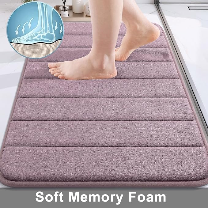 Buganda Memory Foam Bath Mat 24 x 16, Ultra Soft Absorbent Bathroom Rugs | Mauve, Machine Washable Quick Dry Bath Mats for Bathroom Floor, Shower and Tub, Home Decor Accessories