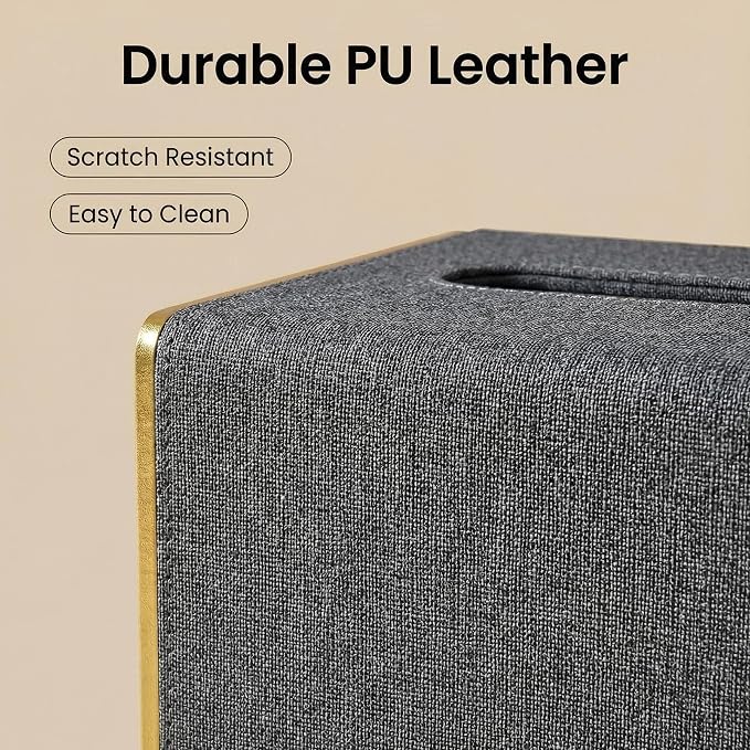 PU Leather Square Tissue Box Cover, Linen Tissue Box Holder with Magnetic Closure, Decorative Modern Cube Tissue Box for Bathroom Vanity Countertop Bedroom Office Desk (Gray)