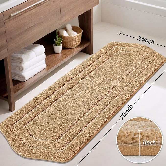 COSY HOMEER Non-Slip Bath Mat Extra Thick Absorbent Plush Washable | 24"x70" Beige Non-Slip Extra Thick Plush Absorbent Machine Washable Bath Mat Bathroom Rug Floor Tub Shower