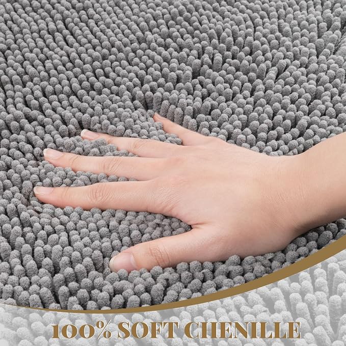 Bathroom Rugs Mat 72 x 24, Thick Soft Absorbent Chenille Bath Rugs, Rubber Backing Bath Mats for Bathroom Floor, Tub, Shower, Bedroom, Home Decor Accessories, Quick Dry Machine Washable, Grey