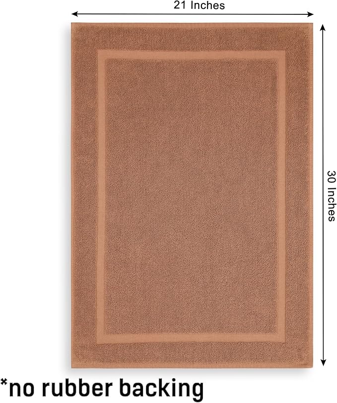 COTTON CRAFT Bath Mats - 2 Pack Tub Shower Floor Mat - 21x30 - Mocha | Ultra Absorbent Plush 900 GSM Pure Cotton Banded Border Luxury Towel Rug - Not a Bathroom Rug