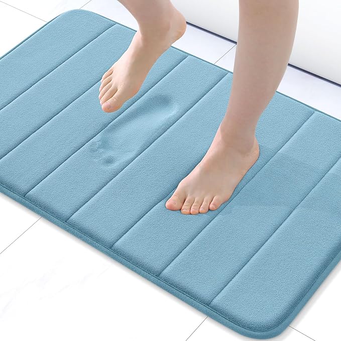Buganda Memory Foam Bath Mat 30 x 20, Ultra Soft Absorbent Bathroom Rugs | Blue, Machine Washable Quick Dry Bath Mats for Bathroom Floor, Shower and Tub, Home Decor Accessories