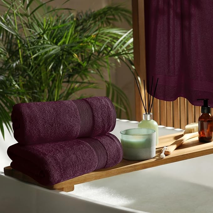 4 Pack Bath Towel Set 27x54, 100% Ring Spun Cotton, Ultra Soft Highly Absorbent Machine Washable Hotel Spa Quality Bath Towels for Bathroom, 4 Bath Towels - Burgundy