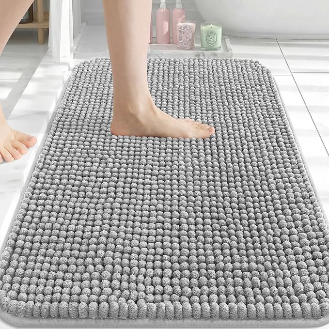 Arotive Chenille Bathroom Rugs 30x20, Soft Absorbent Bath Mat, Light Grey | Rubber Backing, Machine Washable Dry Bath Mats for Bathroom Floor, Tub and Shower, Home Decor Accessories