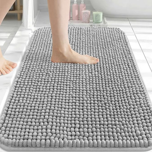 Arotive Chenille Bathroom Rugs 34x21, Soft Absorbent Bath Mat, Light Grey | Rubber Backing, Machine Washable Dry Bath Mats for Bathroom Floor, Tub and Shower, Home Decor Accessories