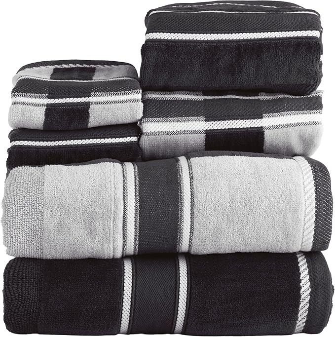 Lavish Home Bathroom Towels Set, Bathroom Accessories, Charcoal, Set of 6 | Includes 2 Bath Sheets, 2 Hand Towels, and 2 Wash Cloths, Soft 525 GSM 100% Cotton Set for Shower, Gym, Dorm, and Spa
