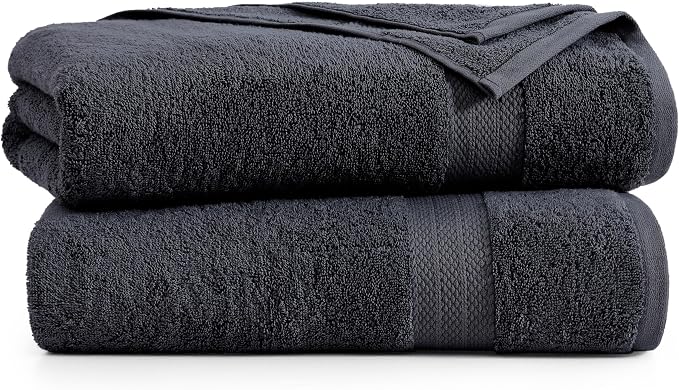 LANE LINEN Large Bath Sheets Absorbent Quick Dry 100% Cotton 2 Pack - Black | Large Bath Sheets - Classic Terry Weave, Densely Woven, Coordinated Colors, Everyday Durability, OEKO-TEX Certified