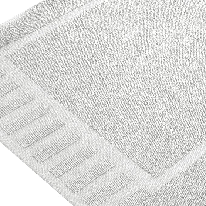 White Classic Luxury Bath Mat Floor Towel Set - Absorbent Cotton Hotel Spa Shower/Bathtub Mats [Not a Bathroom Rug] 22"x34" | 2 Pack | Silver