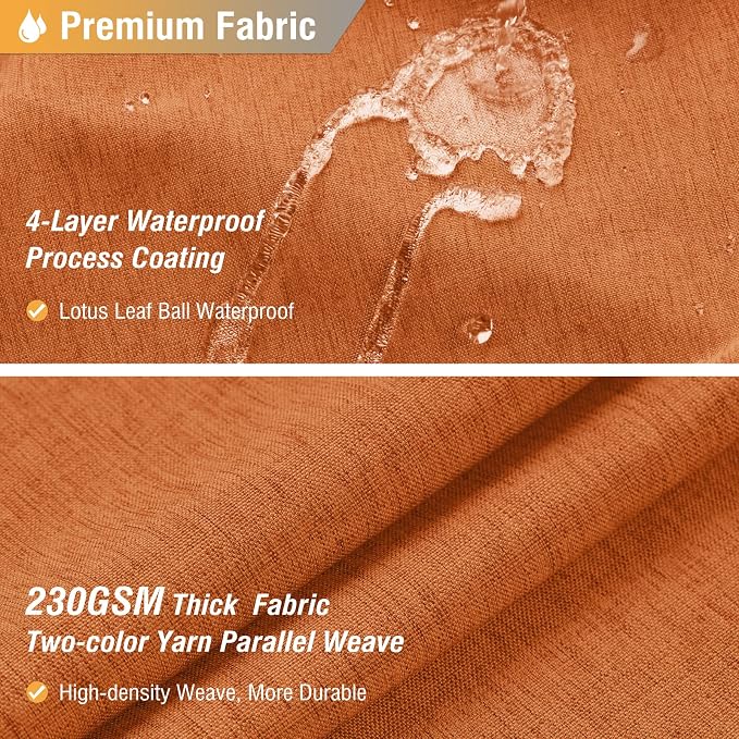 Long Linen Textured Waterproof Shower Curtain Set, 72x84, Burnt Orange | Tall Size, 230GSM Polyester, Heavy Duty Cloth, Weighted Hem, 12 Plastic Hooks, Modern Luxury Hotel Style, Machine Washable