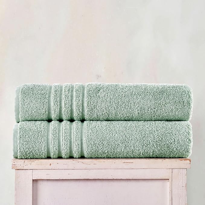 Hawmam Linen Jumbo Large Bath Sheets Towels 2 Pack Soft and Absorbent, Premium Quality 100% Cotton Towels (Light Green, Bath Sheet)