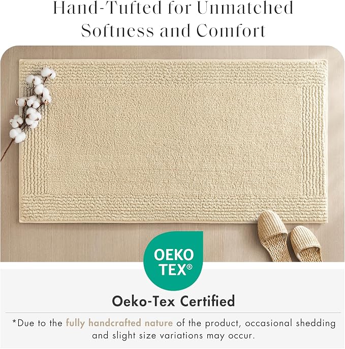 Madison Park Splendor Reversible 100% Cotton Bath Runner, 24 x 72, Natural | Tufted Bathroom Rug, 3000 GSM, Hotel Quality, Luxurious Plush, Medium Pile, Absorbent, Quick Dry, OEKO-TEX, Shower Room Décor