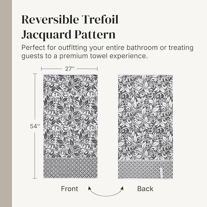 Modern Threads 6 Piece Bath Towel Set – Bathroom Set with 2 Bath Towels, 2 Hand Towels, and 2 Wash Cloths – 100% Cotton, Super Absorbent & Extra Soft – Reversible Botanical Vine (Gray)