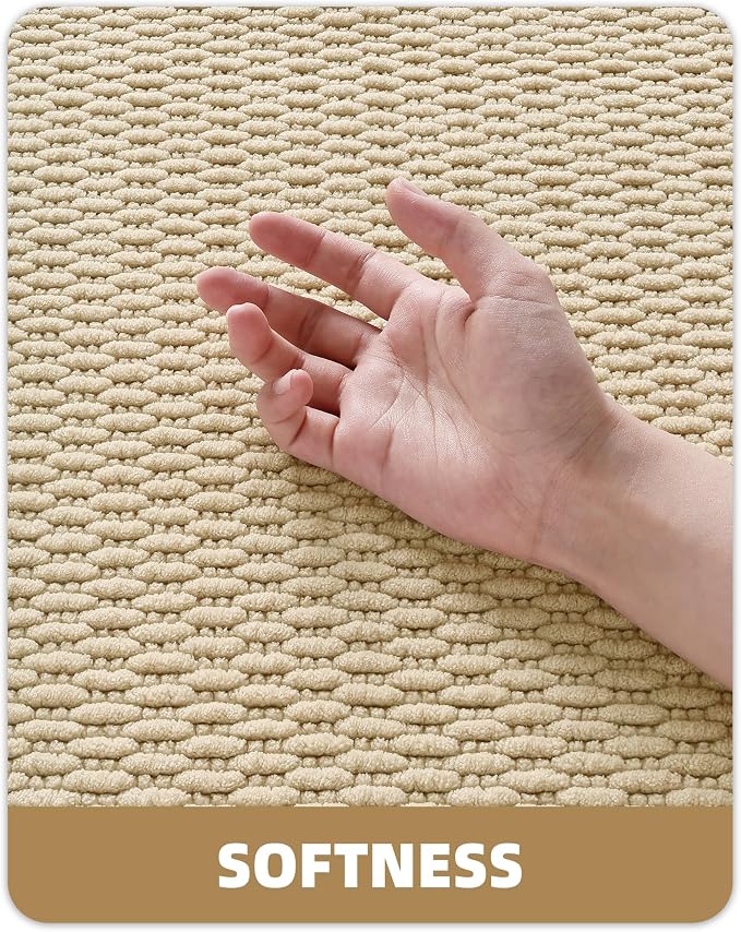 Color&Geometry 17"x29" Chenille Boho Bathroom Rug with Rubber Backing,Khaki | Non Slip Absorbent Bath Mats for Bathroom Floor, Tub and Shower, Thin Fit Under Door, Washable Quick Dry