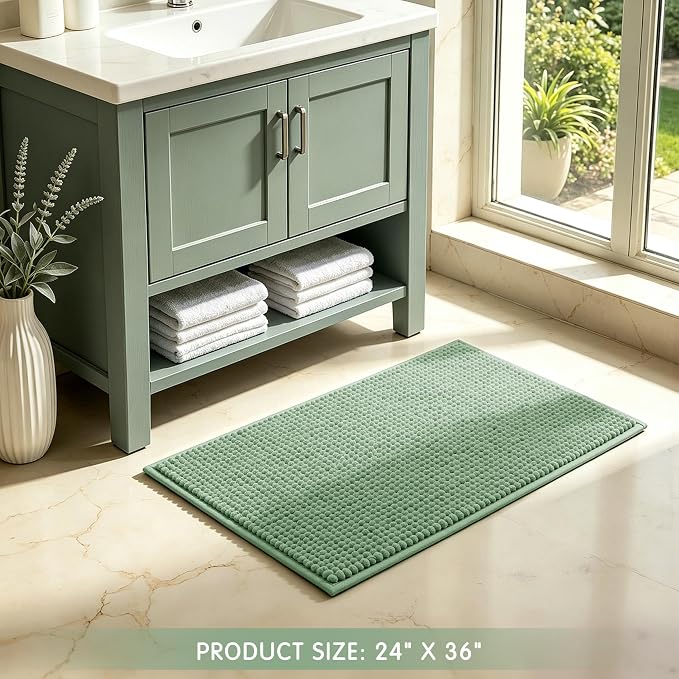 SUBRTEX Bathroom Rugs, 24" x 36" Chenille Bath Rug Soft Short Plush Bath Mat Soft Shower Mat Water Absorbent Shower Mat Quick Dry Machine Washable, Sage Green