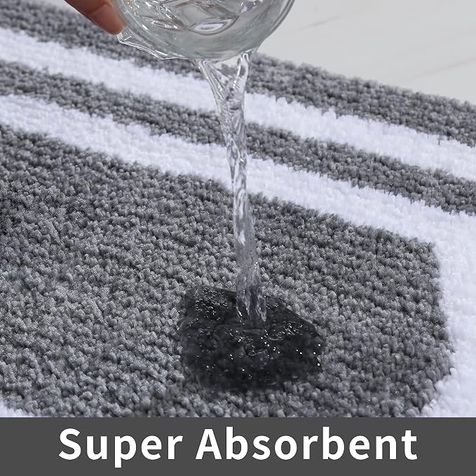 COSY HOMEER Non-Slip Bath Mat Extra Thick Absorbent Plush Washable | 24"x48" White/Grey Non-Slip Extra Thick Plush Absorbent Machine Washable Bath Mat Bathroom Rug Floor Tub Shower