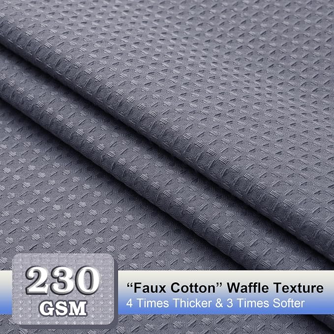 Long Fabric Shower Curtain Set, Waffle Textured Shower Curtain for Bathroom - Weight 230GSM Heavy Duty Hotel Spa Luxury Bath Curtain Set with 12 Plastic Hooks, 72x78, Grey