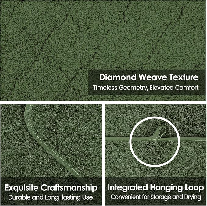 JML Pack of 4 Large Bath Towels, 30"x60", Olive-Green | Hanging Loop, Super Soft, Absorbent, Lint Free, Fade Resistant, Lightweight, Quick Dry, Use for SPA , Sauna, Salon Hair Wrap