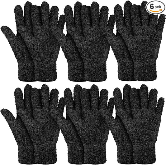 6 Pairs Microfiber Dusting Gloves, Dusting Cleaning Gloves Microfiber Gloves for Plants House Blinds Car Dust Mitt (Black,Medium)