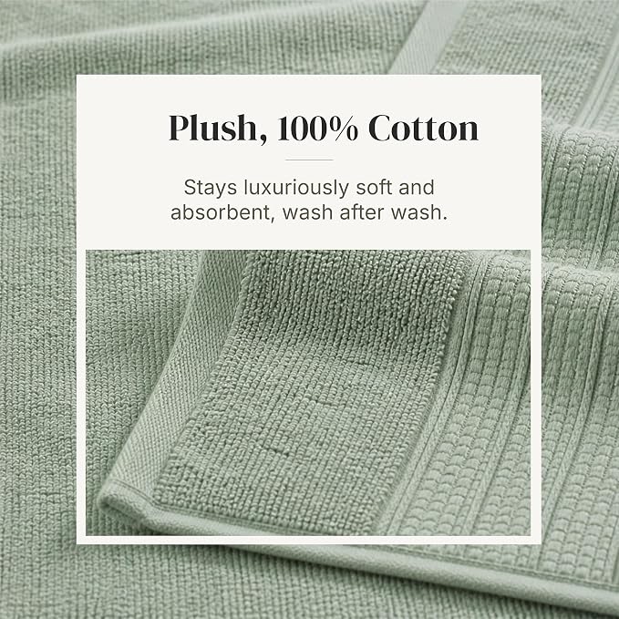 Modern Threads 6-Piece Towel Set – 100% Cotton, Quick Dry, Ultra Absorbent – Includes 2 Bath, 2 Hand, 2 Washcloths (White/Reinhart Sage)