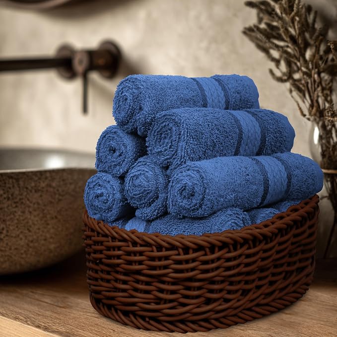 COTTON CRAFT Ultra Soft Washcloths - 12 Pack 100% Ringspun Cotton Facecloth | Large 12x12 inch Blue Wash Cloths - Plush 580 GSM Absorbent Quick Dry Everyday Luxurious Wash Towels for Baby Spa Gym Travel