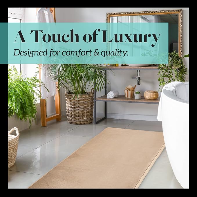 Memory Foam Bath Mat Non Slip Absorbent Super Cozy Velvet Bathroom Rug Carpet (17 inches X 24 inches, Beige