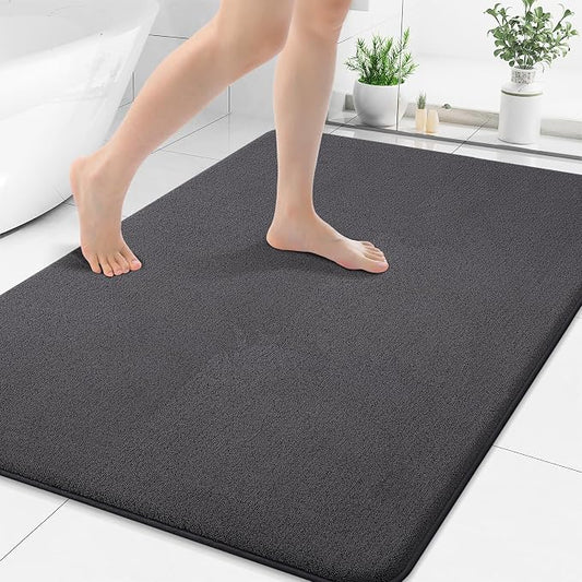 Smiry Memory Foam Bath Mat 40x30, Extra Soft Absorbent Bathroom Rugs | Dary Grey Quick Dry, Machine Washable Bath Mats for Bathroom, Shower, Tub and Home Decor Accessories